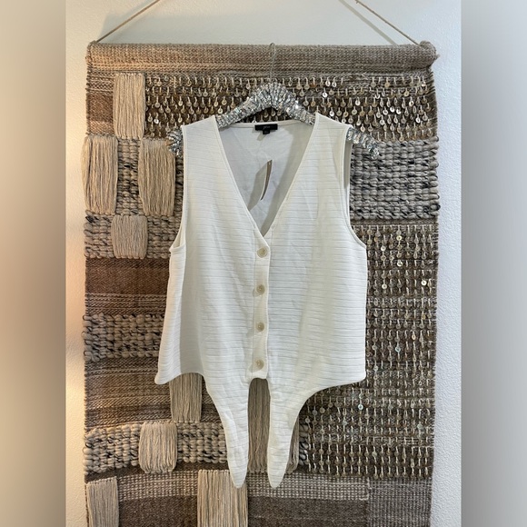 NWT J Crew white cream tie-front ribbed tank - Picture 2 of 6